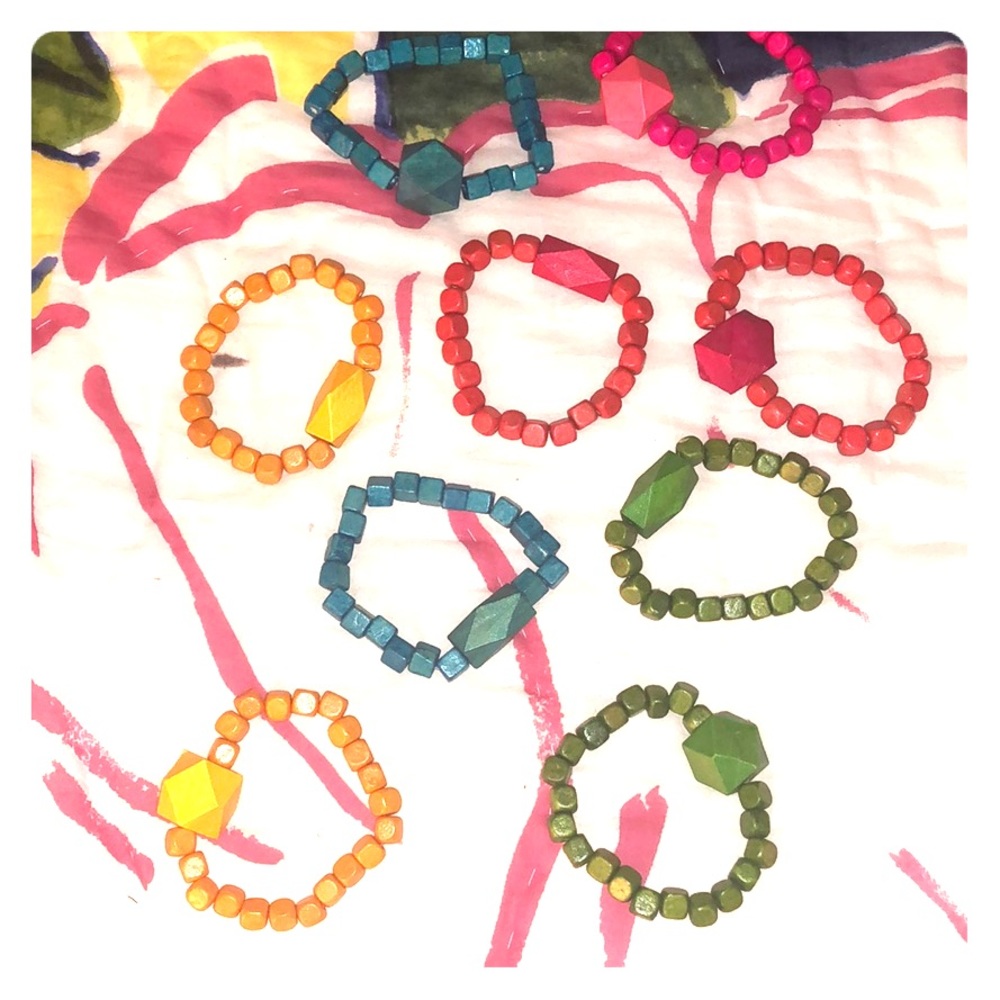 🌻 Wooden bracelets. Set of 9. Assorted colors.